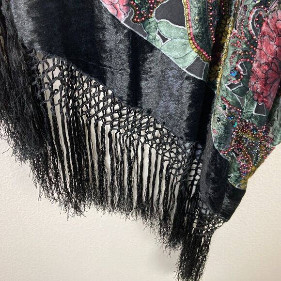 Heidi Abra Night Garden Burnout Silk Velvet Fringe Poncho One Size Whimsigoth - Picture 13 of 13